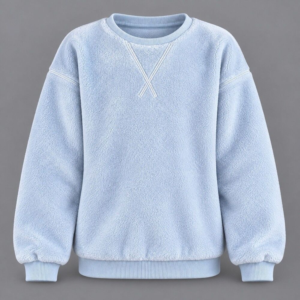 Athleta Girl Size S Periwinkle Light Blue Cozy Fuzzy Plush Athleisure Pullover